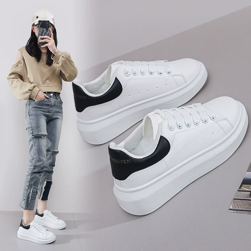 Chaussures de sport blanches femme style coréen 2024 printemps automne, semelle épaisse, plateforme, décontractées · MOHE China shoe factory