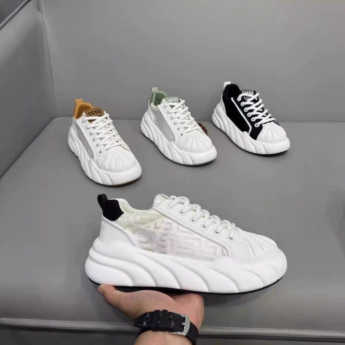 Herren weiße Schuhe Sommer Neu, atmungsaktiv dicke Sohle Höhenzuwachs Shell Head Mesh