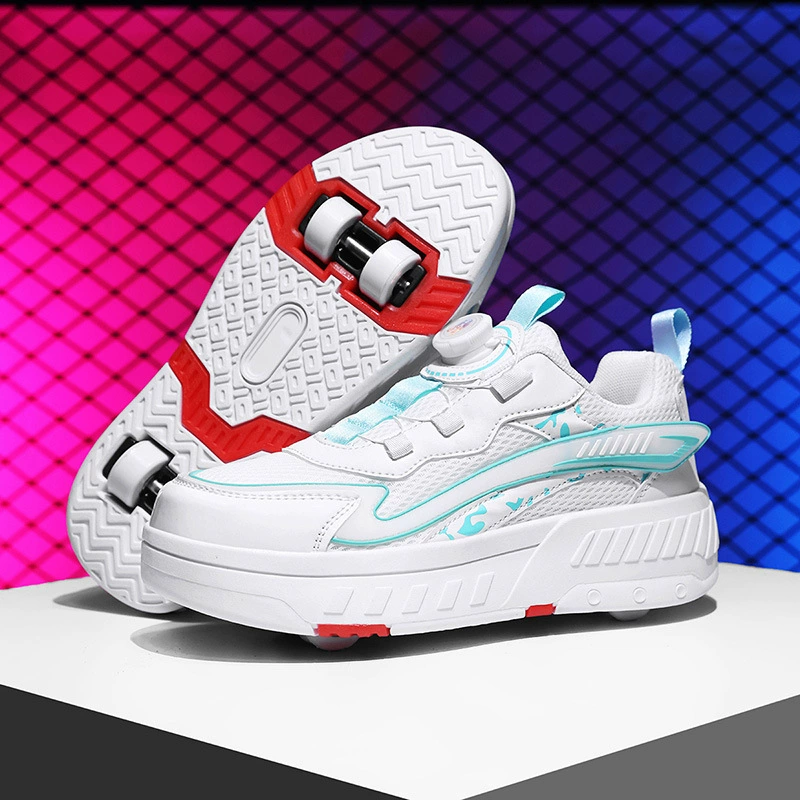 Export Heelys Four-Wheel Walkable Slidable Kids Light-Up Shoes Retractable LED White Roller Sneakers