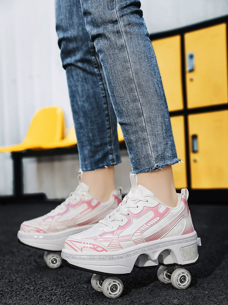 Patin à roulettes 4 roues direct usine pour garçons, rétractable un bouton, chaussures de patinage pour filles