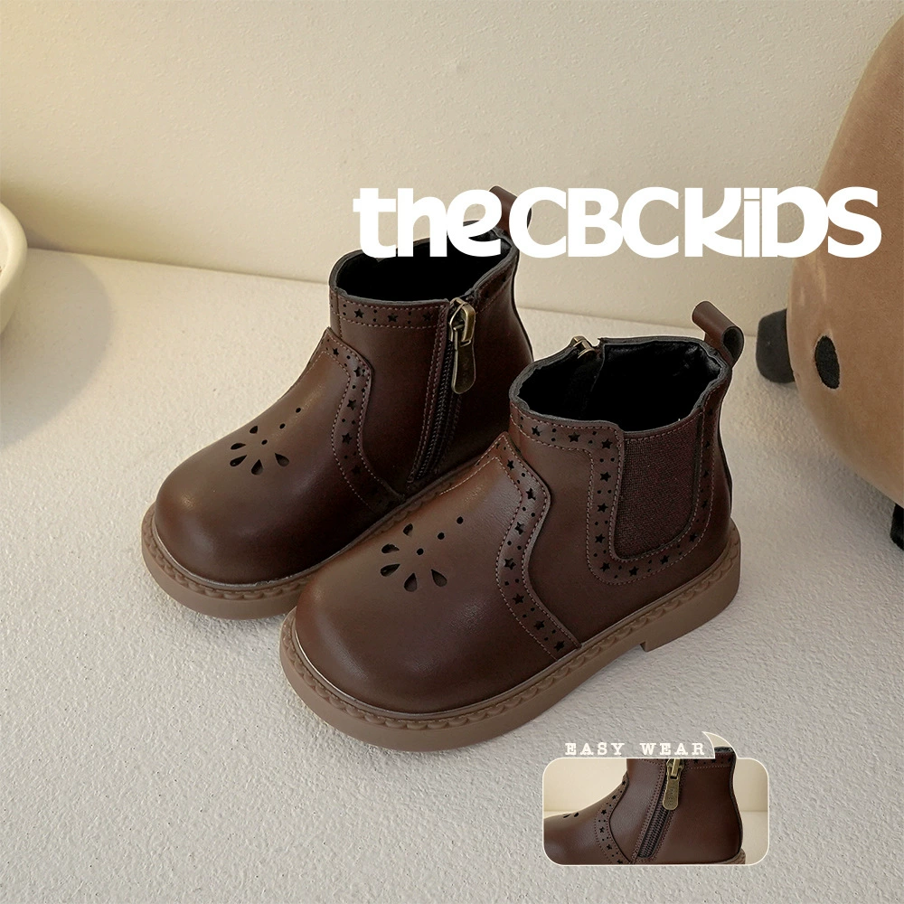 XSHX Botas de cuero estilo brogue para niños, otoño-invierno 2023, forro cálido, Chelsea retro · MOHE China shoe factory