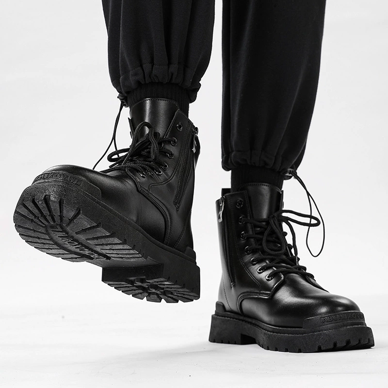 Botas Martin de punta redonda clásicas para hombre, primavera, británicas de caña alta con cremallera, suela gruesa 8605