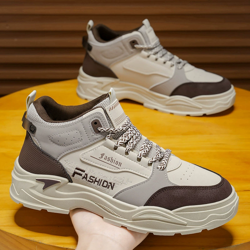 Chaussures de travail homme Hiver Tige haute Style coréen Bottes Martin semelle épaisse Bottes courtes décontractées