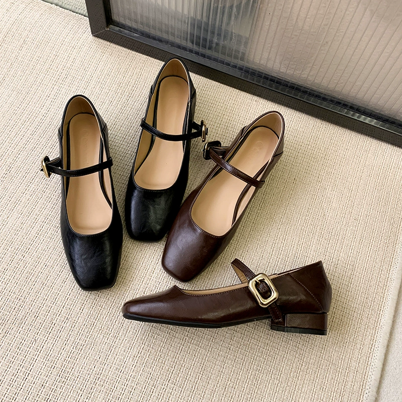 Chaussures Mary Jane plates bout carré, boucle métallique, pour femmes, bureau