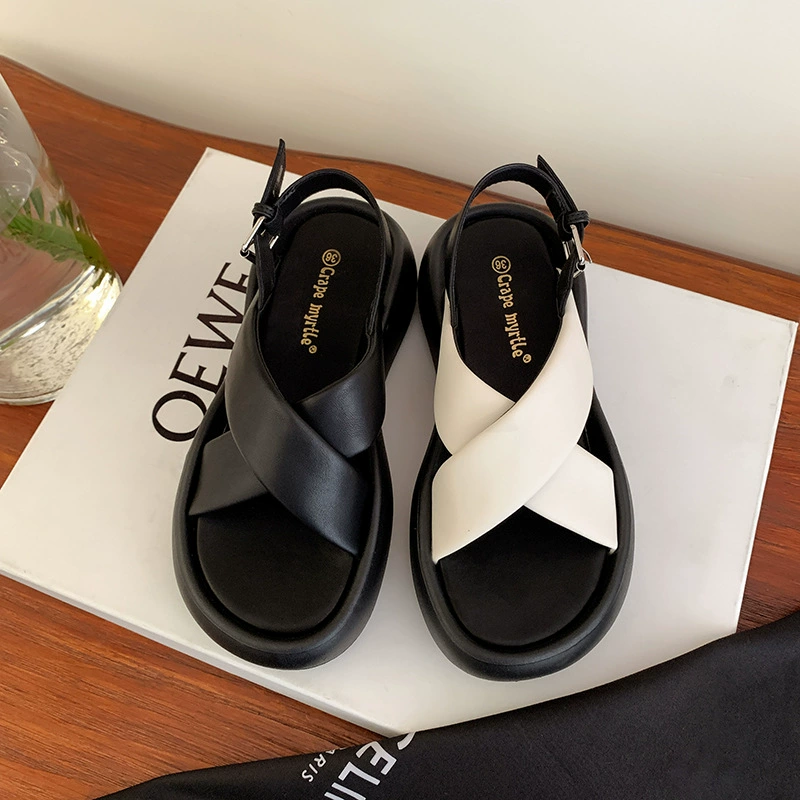 Sandalias de plataforma con tiras cruzadas, cuero suave, suela burbuja, verano