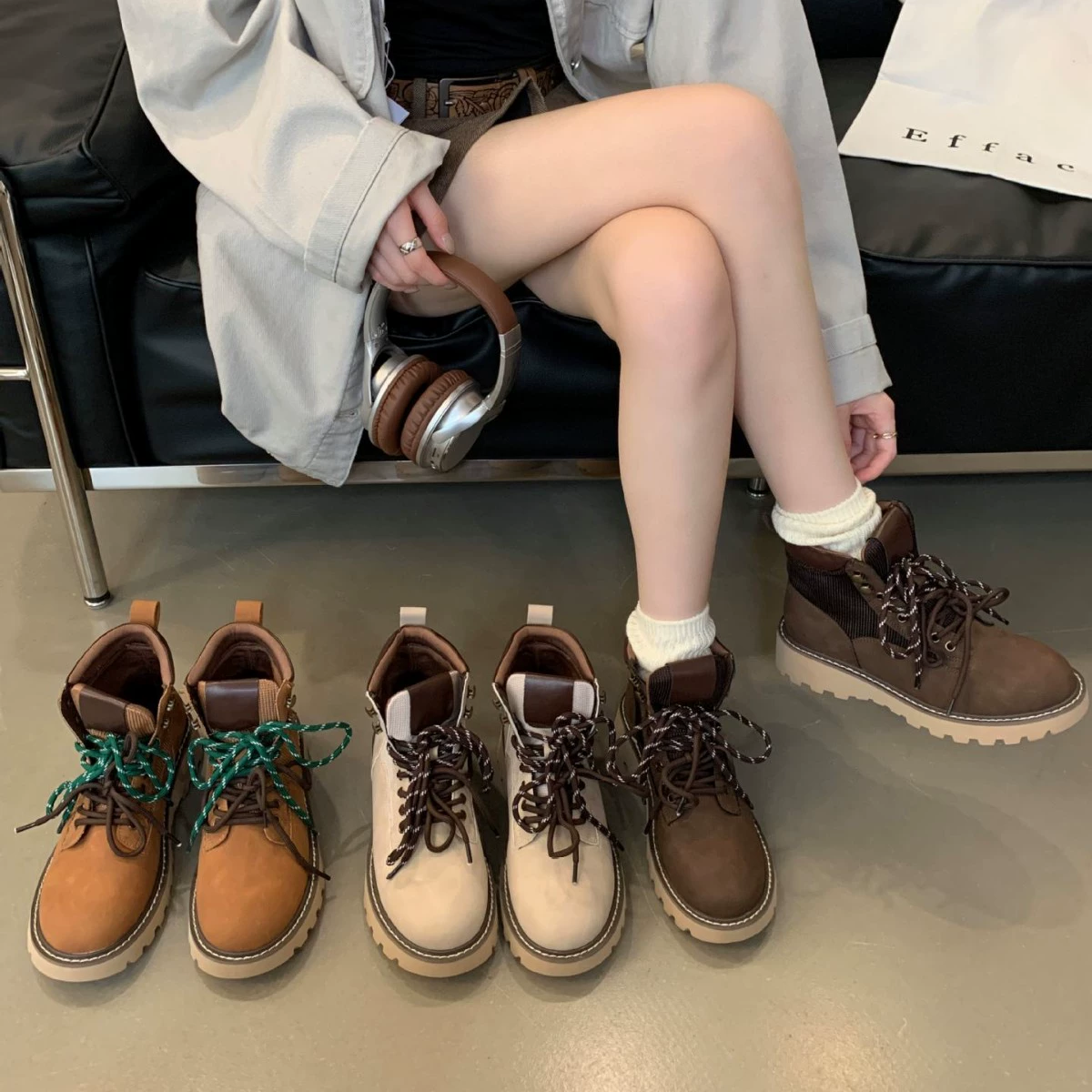 Nuevas botas Martin de suela gruesa con doble cordón y punta redonda, estilo Londres, para mujer, otoño