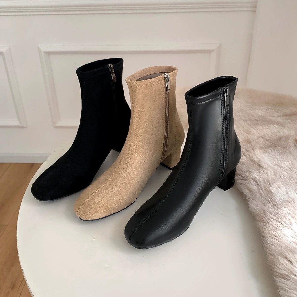Nouvelles bottes chaussettes SW, bout rond, talon bloc, élastique pour femme