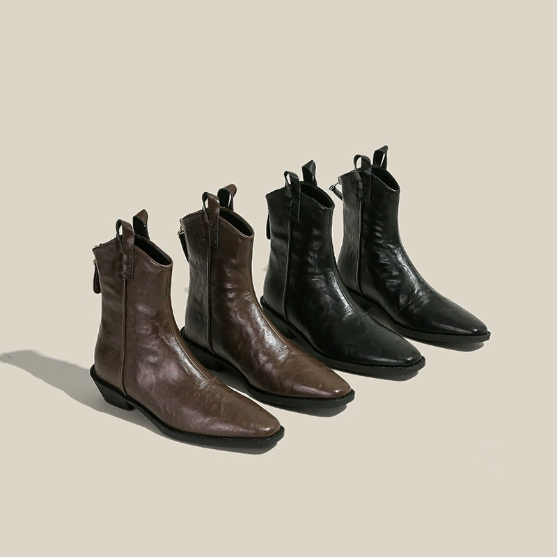 Nuevas botas vaqueras de punta puntiaguda con corte en V para mujer, otoño-invierno