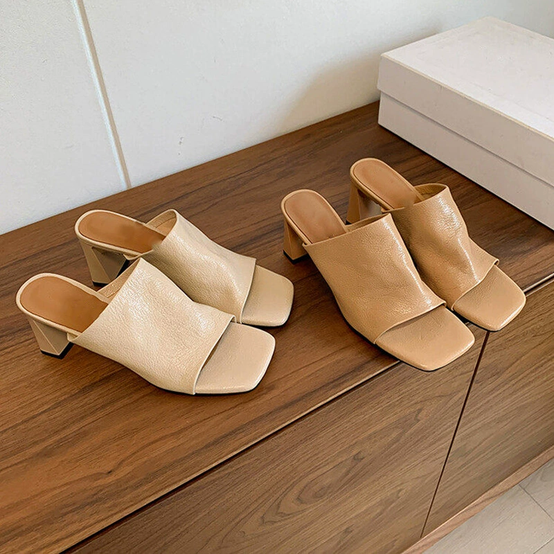 Sandales à Talon Bout Carré Ouvert pour Été, Mules à Talon Haut Simples 2026 · MOHE China shoe factory