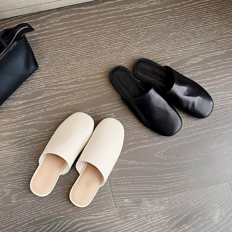 Mules Planos de Puntera Cuadrada en Cuero Suave Efecto Desnudo para Mujer Verano · MOHE China shoe factory