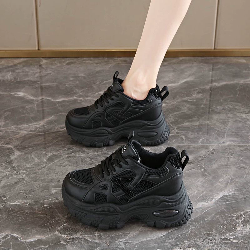 Zapatos tipo Dad Mujer Otoño Nuevos Transpirables Malla Coreanos Suela Gruesa Aumento de Altura Casual Deportivos