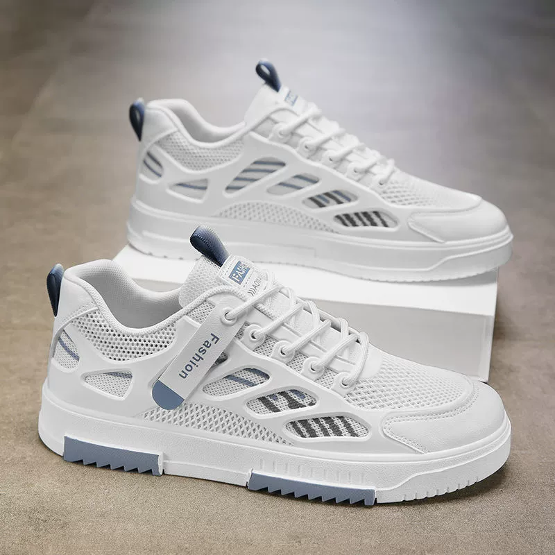 Sommer Herren Atmungsaktiv Mesh Freizeit Board Schuhe Schnürung Weiche Sohle Weiße Sneaker