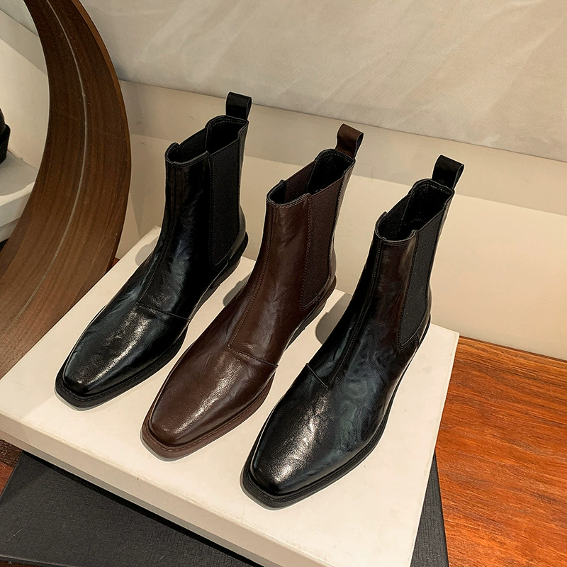 Nuevas Botas de Tobillo Chelsea Punta Fina para Mujer, Botas Martin Tacón Grueso Deslizables para Otoño