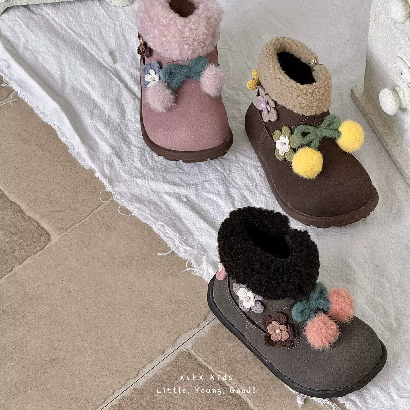 XSHX Bottes Rétro Hortensia pour Filles, Hiver Chaud Antidérapant Semelle Caoutchouc Bottines Courtes