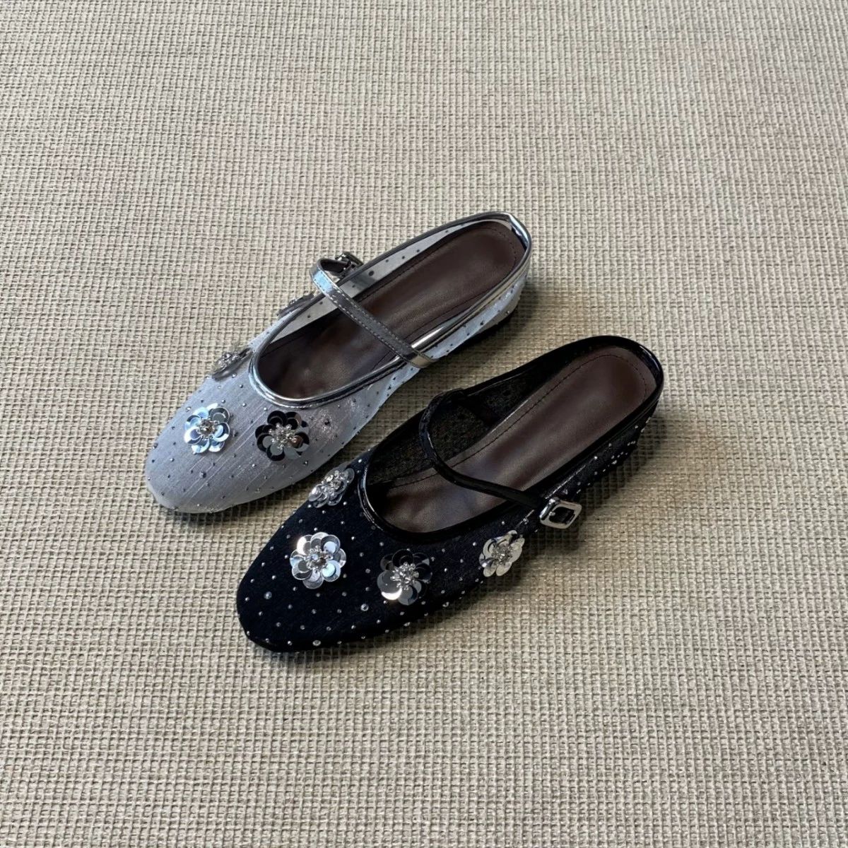 Mules franceses de mujer con flor de hada, chanclas con hebilla casuales de verano