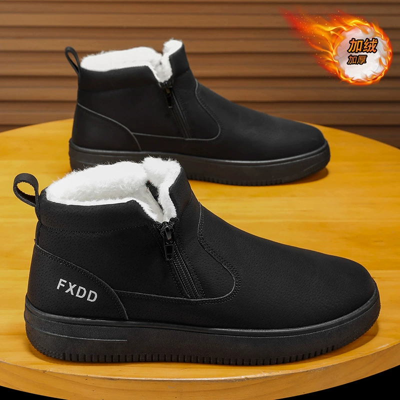 Men's Winter High Top Fashion Fleece Lined Warm Cotton Shoes Outdoor Waterproof Youth Snow Boots 2025