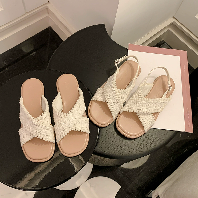 Women's Summer Two Versions Cross Woven Open Toe Slide Sandals