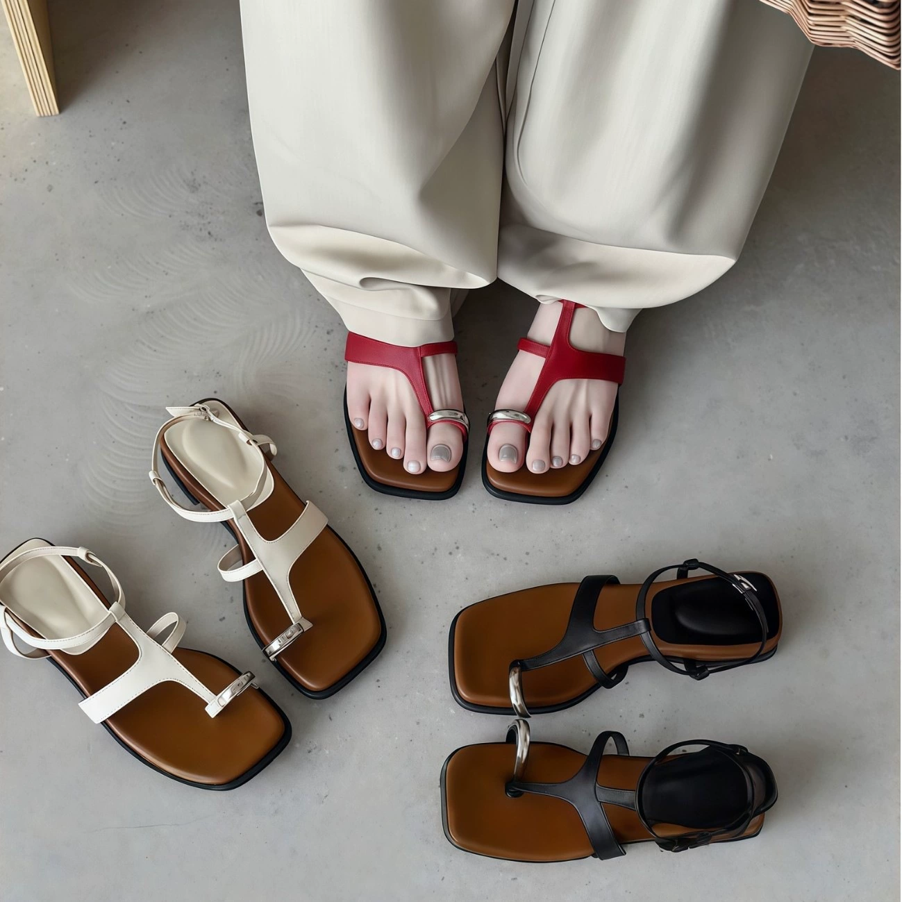 Chuyuji Mode French Retro Quadrat Dicksohle offene Zehen Römische Sandalen für Damen Sommer · MOHE China shoe factory