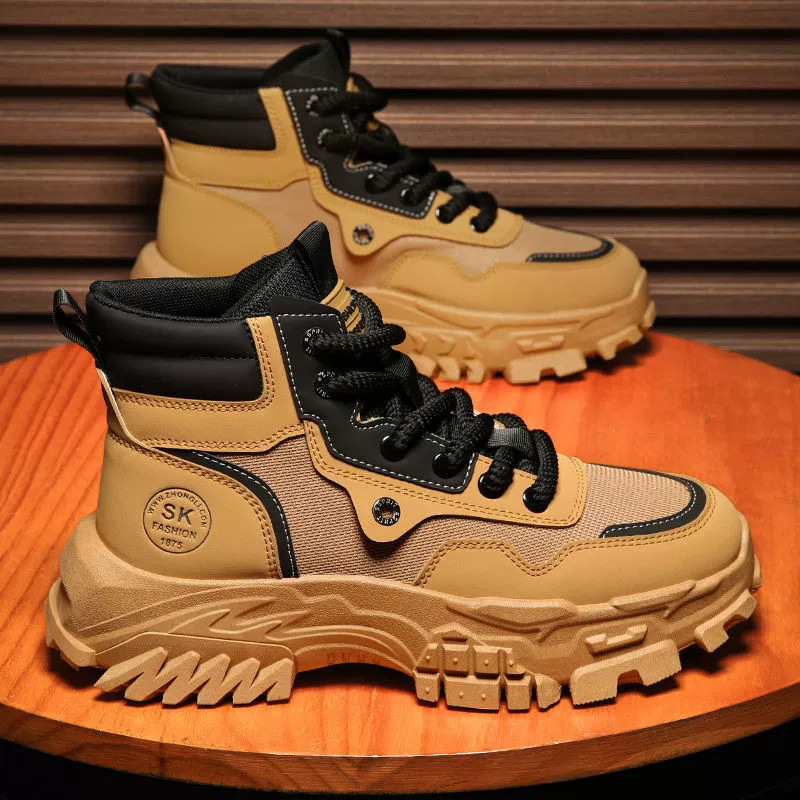 Botas Martin Masculinas Inverno Respiráveis Cano Alto Britânico Retro Trabalho Externo Amarelo Deserto