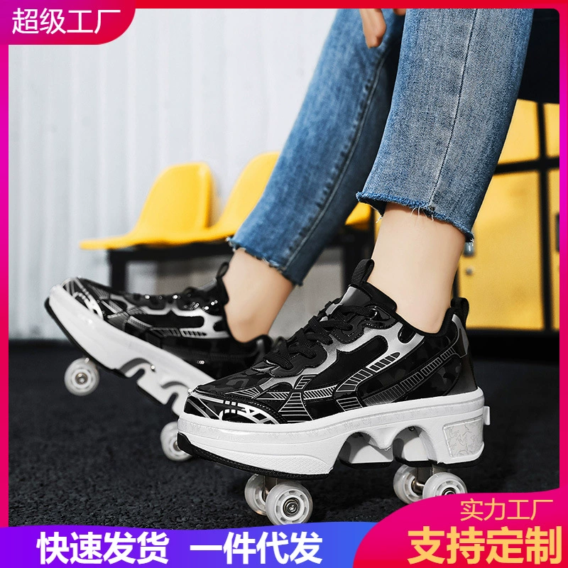 Rollers rétractables un bouton pour enfants, filles, lumineux, skate outdoor