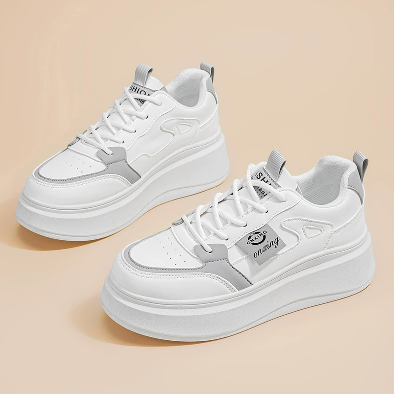 Damen Frühling 2025 weiße Sneaker, Korean Style lässige Schuhe mit dicker Sohle