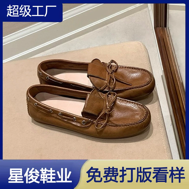 2025 Otoño Nuevos Mocasines Retro Británicos con Lazo para Mujer Elegantes Cómodos Zapatos Planos Frijol