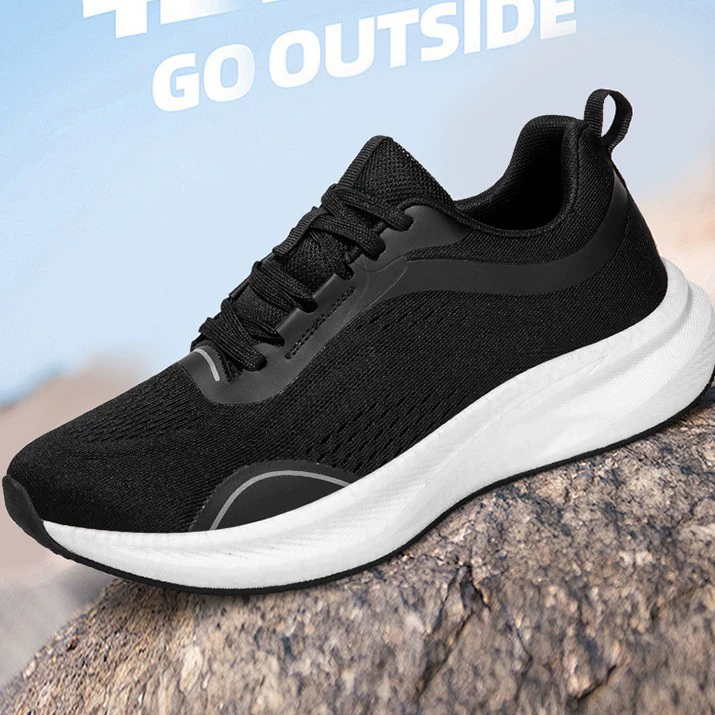 Zapatillas de Running Negras Transfronterizas, Tejido, Punta Ancha, para Pies Anchos, Extra Ancho
