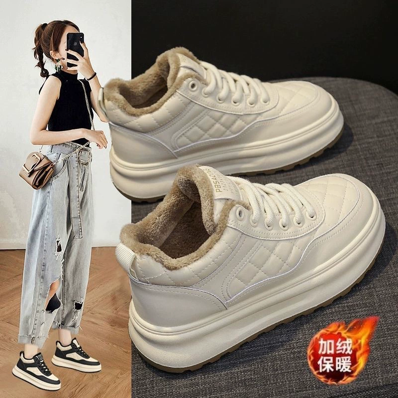 Zapatillas de invierno forradas con fleece para mujer, caña alta, suela gruesa, suela suave, casuales