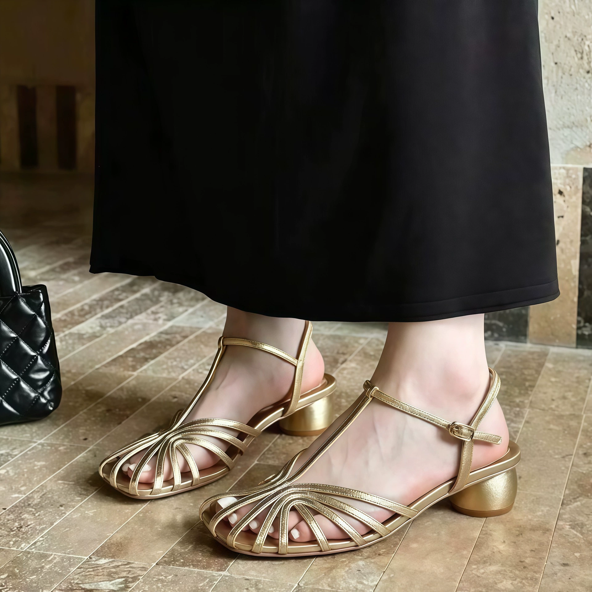 Sandales rétro à bout fermé, été 2026, style fée, brides romaines, talon épais · MOHE China shoe factory