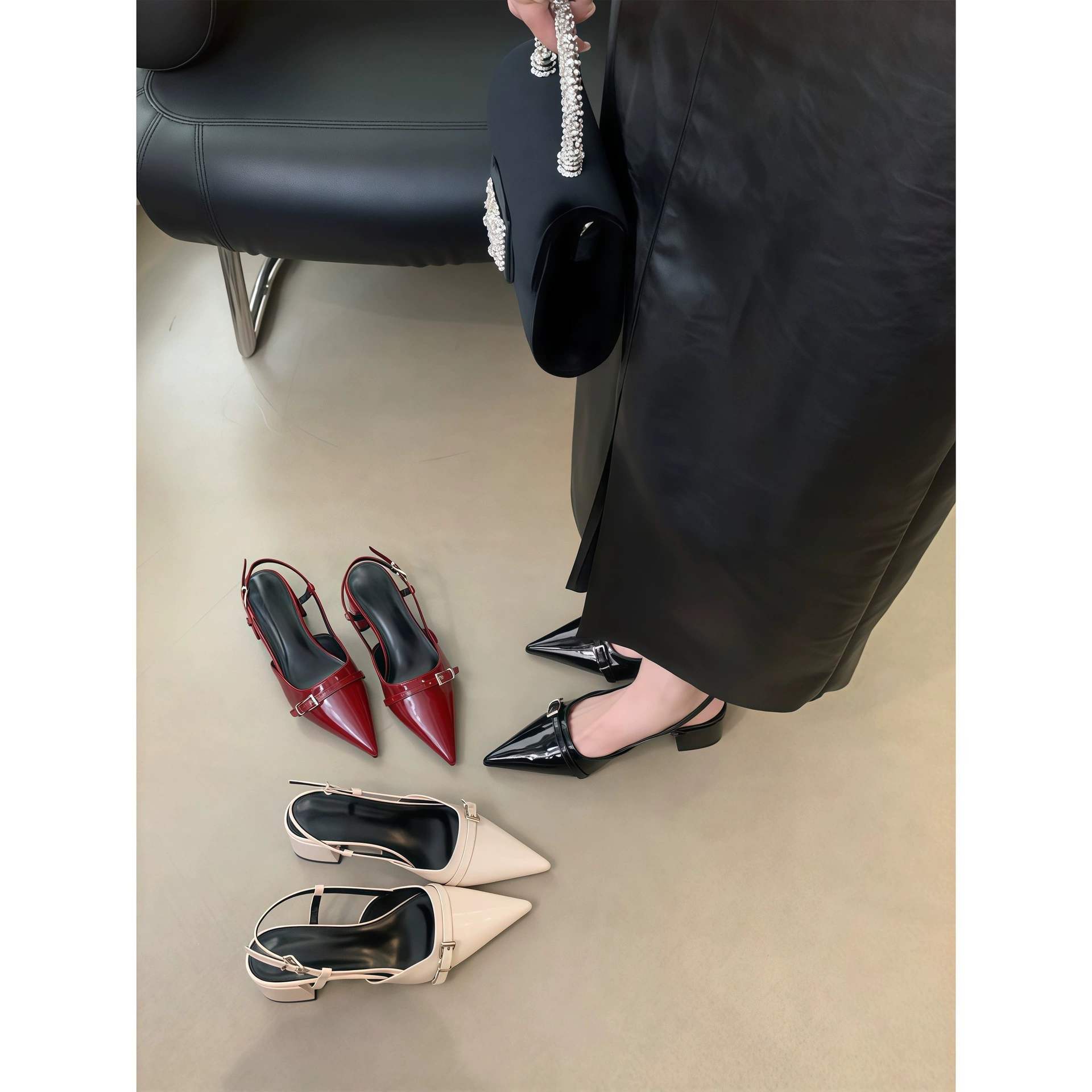 Chuyuji Femmes Sandales à Talon Épais Bout Pointu Sans Dos, Mode Été 2026 · MOHE China shoe factory
