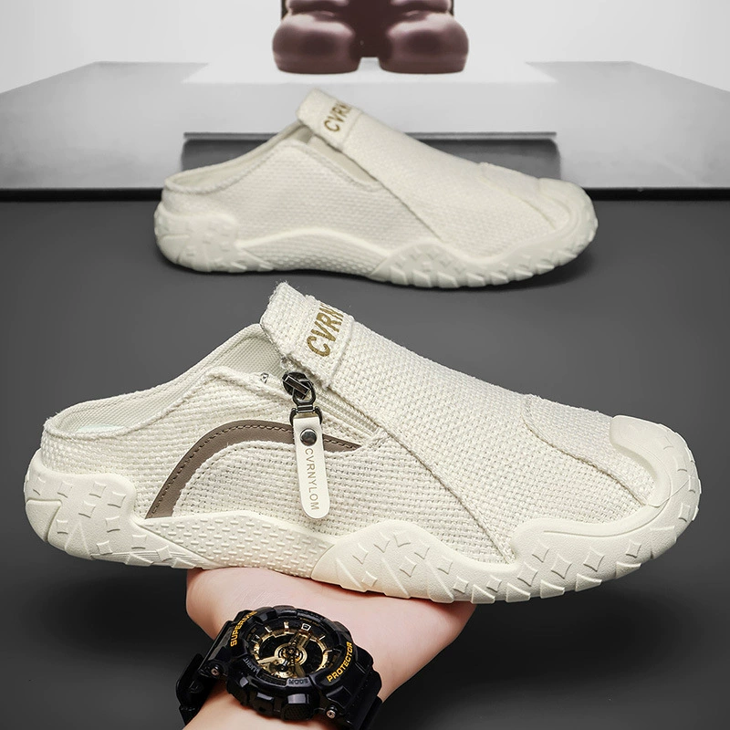 Chaussures demi-pantoufles en toile été homme, chaussures de conduite respirantes antidérapantes, sneakers décontractées à enfiler · MOHE China shoe factory