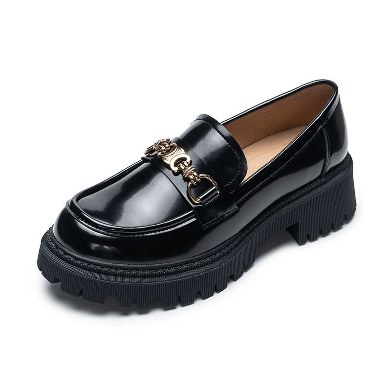 Neue 2026 britische Loafer, dicke Sohle, klobiger Absatz, echtes Leder, Damen, lässig · MOHE China shoe factory