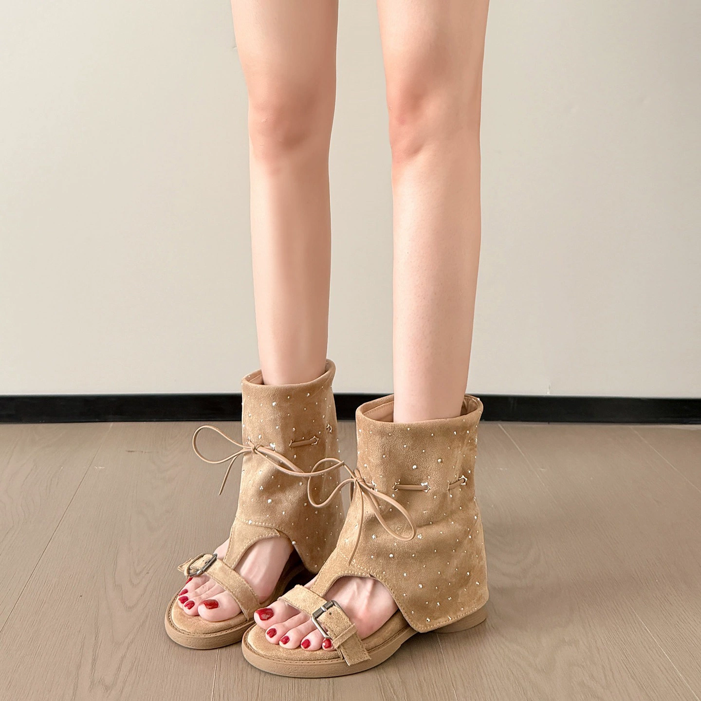 أحذية كاحل مكدسة بفيونكة، صيف بارتفاع داخلي رفيع وقابل للتنفس · MOHE China shoe factory