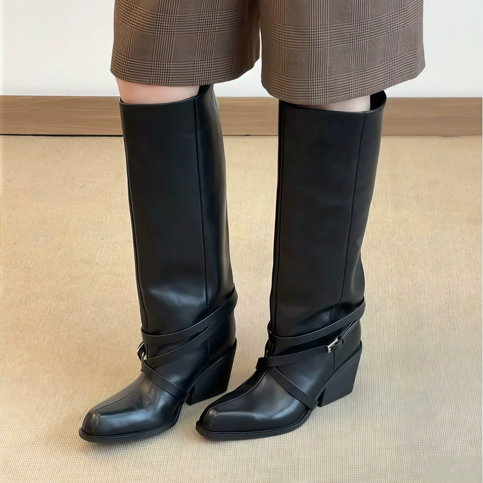 شوزي زاي نفو نفس ستايل بوت كعب منخفض ركبة طويل بوت نسائي شتوي لونغ بوت رايدينغ بوت · MOHE China shoe factory