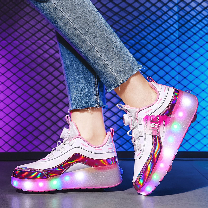 New Kids Inline Skates for Girls, Retractable Wheels with LED Lights, Boys Transform Shoes