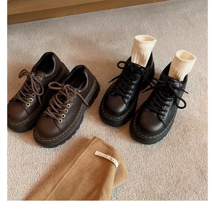 Nouvelles chaussures plates Derby pour femme, lacets, bout rond, cuir, style britannique classique
