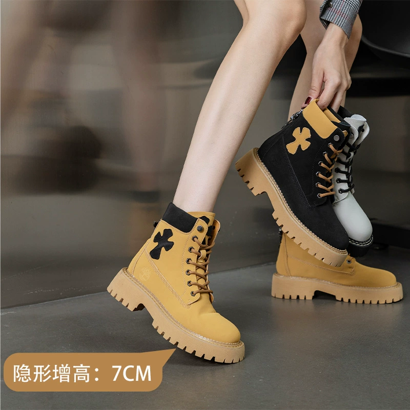 Luxury Silk Genuine Leather Martin Boots for Women 2025 Autumn Winter, British Style Yellow Boots, Short Boots