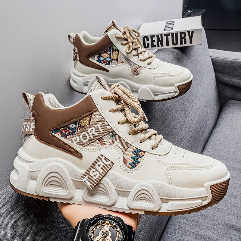 2026 Primavera Novo Cano Alto Respirável Casual Sapatos Masculino Teenager Running Sola Grossa Antiderrapante Dad Shoes