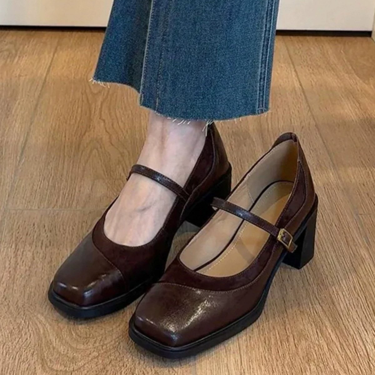 Chaussures Mary Jane femme talon épais, style français, cuir souple, nouveau 2025 · MOHE China shoe factory