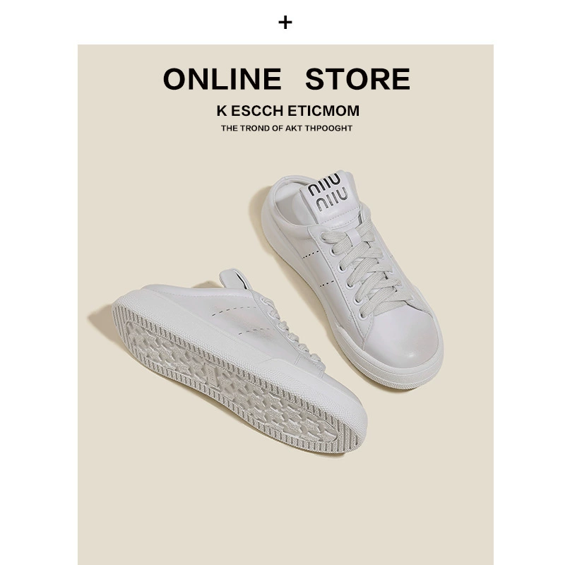 Pantuflas media Miu Miu para mujer, zapatillas deportivas de cordones de punta redonda suela gruesa 2025