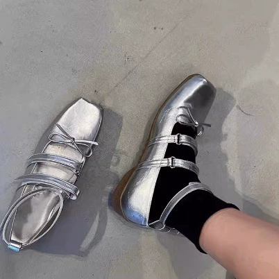Open YY Schleife Niedrigabsatz Ballett Schuhe Damen 2025 Herbst Neu Klettverschluss Flach Mary Jane Pumps · MOHE China shoe factory