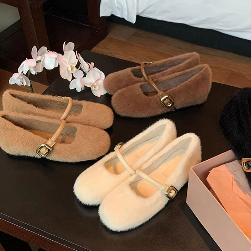 Nuevos Zapatos Mary Jane para Mujer Estilo Ballet Una Correa Interior Piel para Otoño Invierno