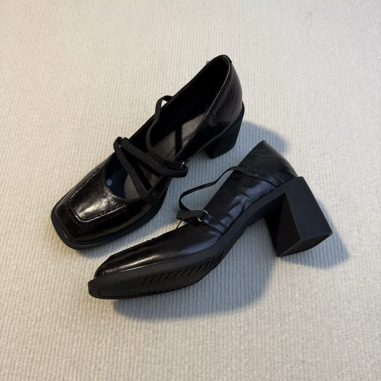 Zapatos Mary Jane Tacón Grueso Silencioso Nuevo, Tacón 6.5cm, Elástico, Punta Cuadrada