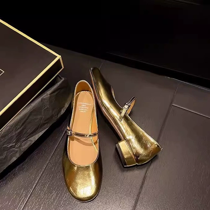 Chaussures Mary Jane en cuir véritable, bride à boucle, talon épais, femmes, été nouveau, bout rond, boucle métallique · MOHE China shoe factory