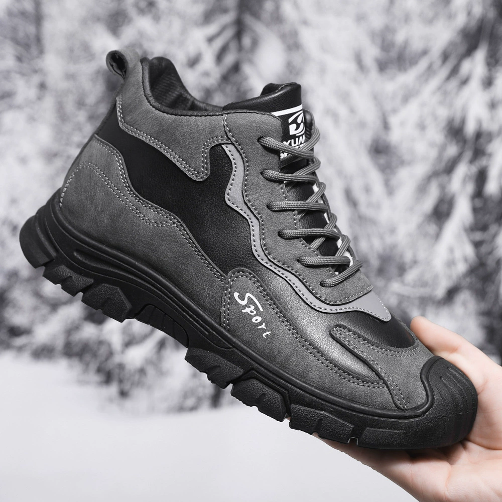 Men's Winter Fur Lined Casual Sneakers, Thick Sole Warm Anti-Slip High Top Boots