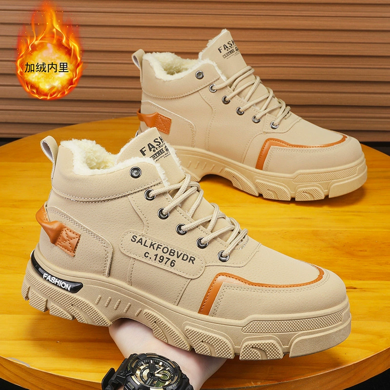 Men's Shoes Winter 2025 Martin Boots Fleece Lined Warm Work Shoes Waterproof Non Slip Thick Sole Fashion Men's Shoes