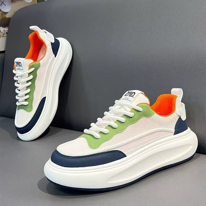 Zapatillas Casuales de Caña Baja para Hombre 2026 Malla Transpirable Blancas Suela Gruesa de Aumento de Altura