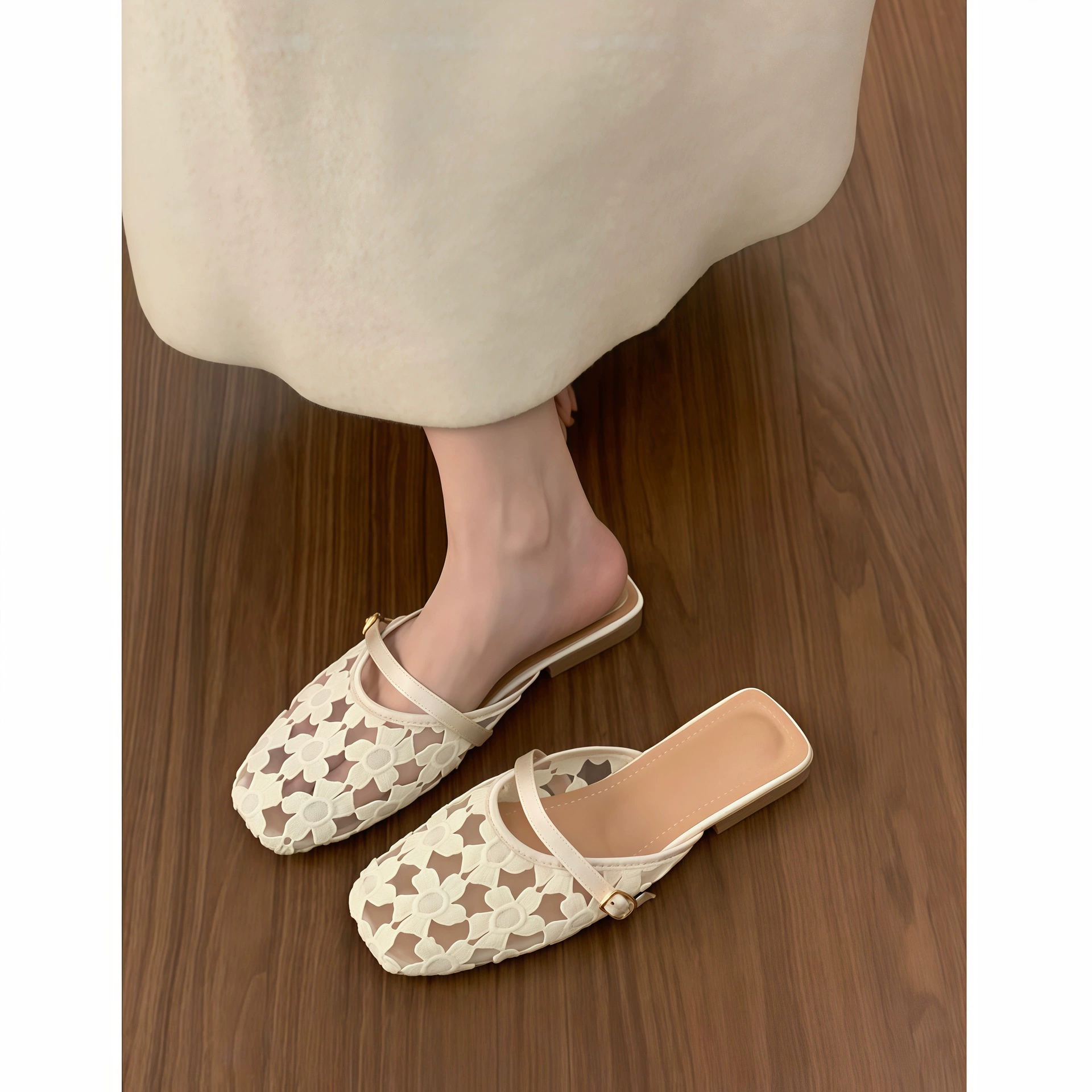 Chuyuji Women's New Chinese Lace Mule Slippers, Slip-On, Spring Summer 2026