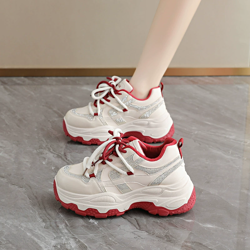 2026 primavera otoño mujer zapatillas dad que aumentan altura, transpirables con pedrería suela gruesa casual