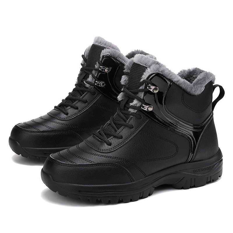 Men's Winter Waterproof Warm Snow Boots Anti-Slip Wear-Resistant Flat Outdoor Shoes
